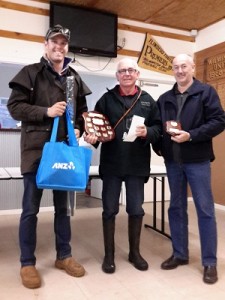 Presentation to Rex Hocking on winning the SATDA 2016 Novice Utility Championship at Melrose with his dog Washpool Kiri. Also pictured Josh Lines (Convenor) and Craig Rixon (ANZ sponsor).